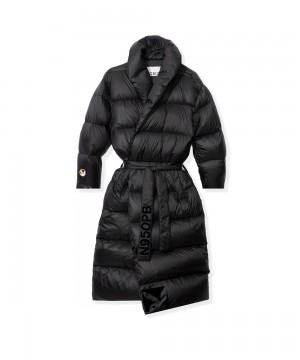 Chamarras Playboy Belted Long Puffer Hombre Negros | PLBY-593065