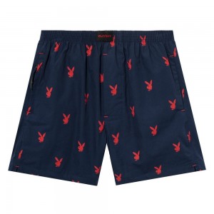 Short Playboy Repeating Rabbit Head Lounge Hombre Azules | PLBY-592951