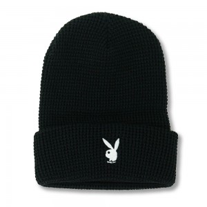 Sombreros Playboy Rabbit Head Waffle Cuffed Beanie Mujer Negros | PLBY-592631