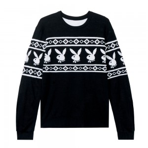 Sudadera Playboy Rabbit Head Knit Hombre Negros | PLBY-593062