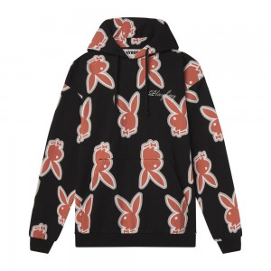 Sudadera con Capucha Playboy Repeating Rabbit Head Logo Hombre Negros | PLBY-593067