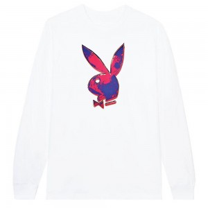 T-shirt Playboy Andy Warhol Bunny Long Sleeve Hombre Blancos | PLBY-593154