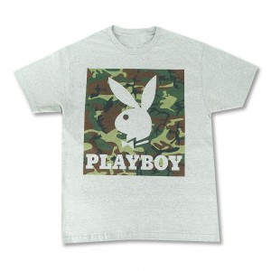 T-shirt Playboy Camo Box Hombre Camuflados Grises | PLBY-593192