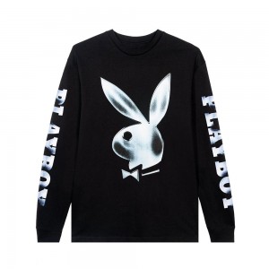 T-shirt Playboy Foil Rabbit Head Long Sleeve Hombre | PLBY-593261