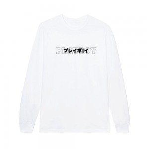 T-shirt Playboy Japanese Masthead Long Sleeve Hombre Blancos | PLBY-593155