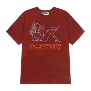 T-shirt Playboy Late Night Hombre Rojos Oscuro | PLBY-593242