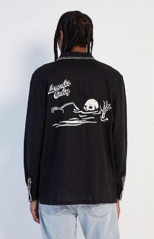 T-shirt Playboy Locals Only Long Sleeve Hombre Negros | PLBY-593201