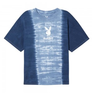 T-shirt Playboy Logo Vertical Tie-Dye Hombre Azules | PLBY-593185