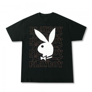 T-shirt Playboy Masthead Kanji Hombre Negros | PLBY-593193