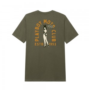 T-shirt Playboy Moto Club Hombre Verde Oliva | PLBY-593247