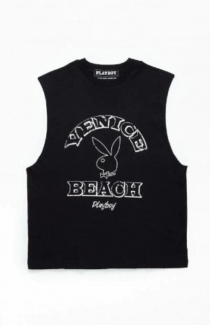 T-shirt Playboy PB VENICE BEACH MUSCLE Hombre Negros | PLBY-593134