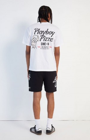 T-shirt Playboy Pizza Hombre Blancos | PLBY-593127