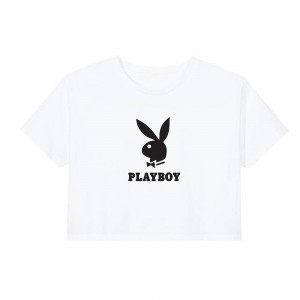 T-shirt Playboy Playmate of the Year Cropped Print Mujer Negros | PLBY-592880
