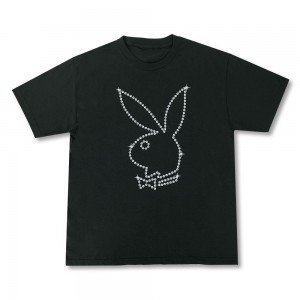 T-shirt Playboy Rabbit Head Beads Hombre Negros | PLBY-593197
