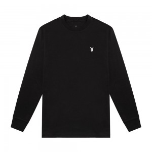 T-shirt Playboy Rabbit Head Long Sleeve Hombre Negros | PLBY-593183