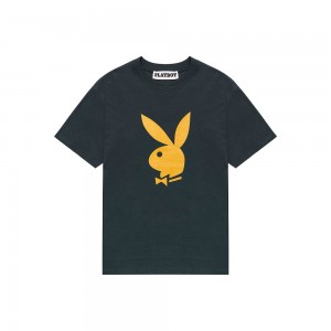 T-shirt Playboy Rabbit Head Sleeve Hombre Negros | PLBY-593227