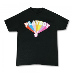 T-shirt Playboy Rainbow Rays Hombre Multicolor Negros | PLBY-593119