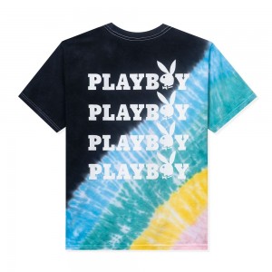 T-shirt Playboy Repeating Masthead Tie-Dye Hombre Azules | PLBY-593276