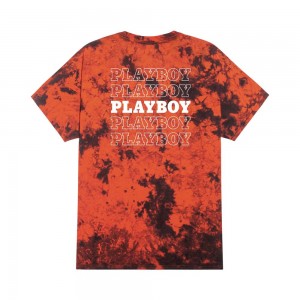 T-shirt Playboy Repeating Masthead Tie Dye Orange Hombre Naranjas Negros | PLBY-593237