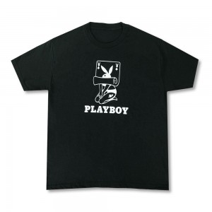 T-shirt Playboy Rolling Card Hombre Negros | PLBY-593165