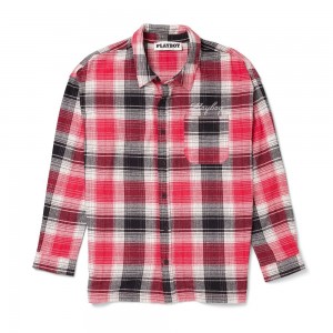 T-shirt Playboy Script Flannel Hombre Rojos | PLBY-593204