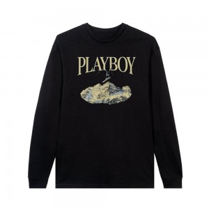 T-shirt Playboy Ski Long Sleeve feat. Holly Cook from Girls of Invierno 1984 Hombre Negros | PLBY-593176