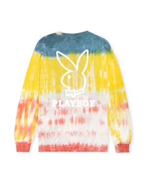 T-shirt Playboy Tie-Dye Logo Long Sleeve Hombre | PLBY-593262