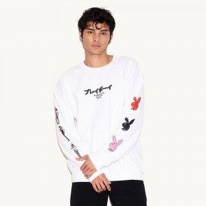 T-shirt Playboy Tokyo Club Bunny Long Sleeve Hombre Blancos | PLBY-593152
