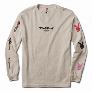 T-shirt Playboy Tokyo Club Bunny Long Sleeve Hombre Marrom | PLBY-593200