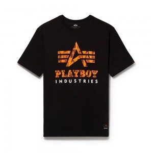 T-shirt Playboy x Alpha Industries Classic Hombre Negros | PLBY-593216