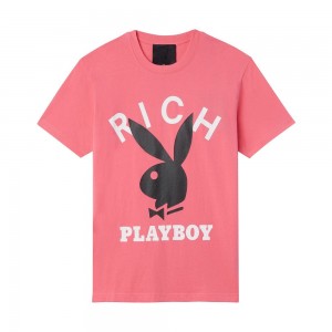 T-shirt Playboy x John Richmond Logo Hombre Negros | PLBY-593187
