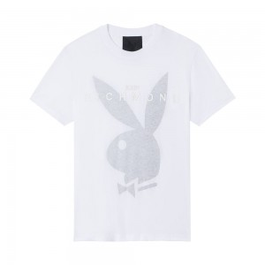 T-shirt Playboy x John Richmond Rabbit Head Hombre Blancos | PLBY-593231