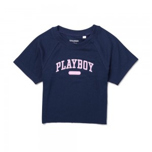 T-shirt Playboy x Revolve Mini Bunny Silk Mujer Azul Marino | PLBY-592907